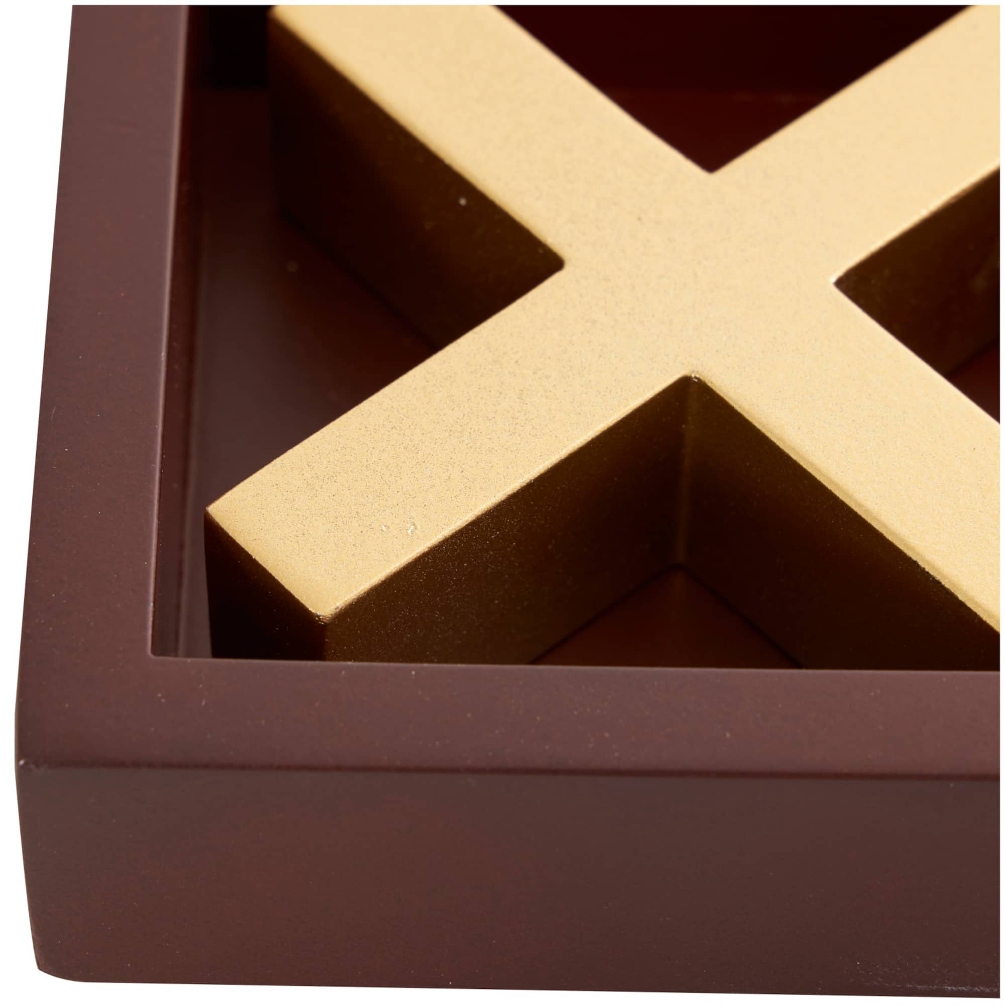 14" x 14" Brown Wooden Tic Tac Toe Game Set with Gold X & O Pieces